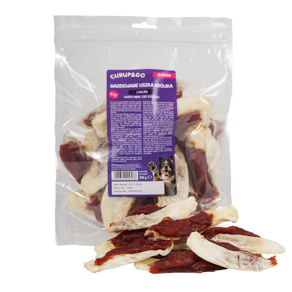 CHRUP&GO Nadziewane Uszka Królika 500g Przysmak dla Psów Dorosłych